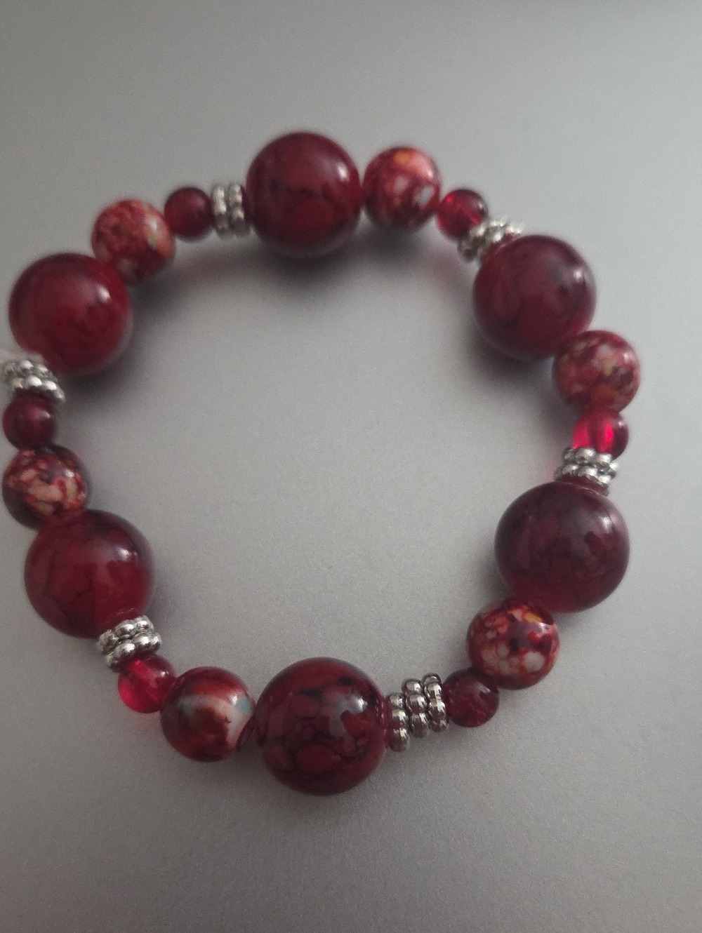 Red Beaded Stretch Bracelet - Unbranded